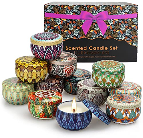 YMing doftljus presentset för kvinnor, 12-pack naturligt sojavax 850 g, hem doftande ljus, bra för dejting, bad, yoga, födelsedag, alla hjärtans dag, mors dag julklappar