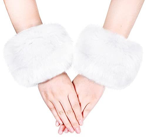 EQLEF Pelz-Handgelenk-Band, Faux-Pelz-Handgelenk-Band-Ring-Manschetten Weiche Winter-Arm-Wärmer-Hülsen für Frauen