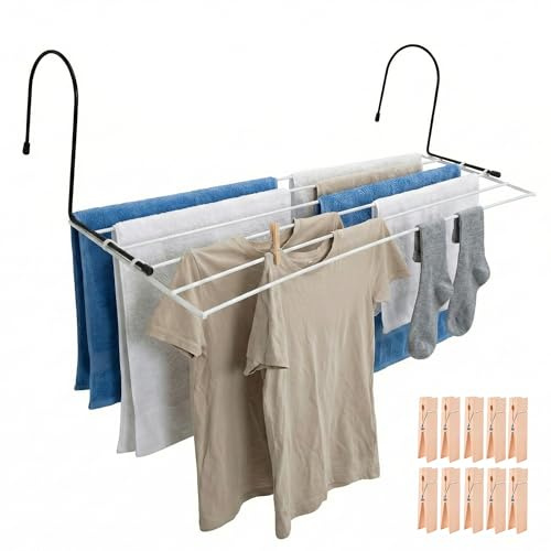 HERSIG - Tendedero Radiador - Tendederos Plegables - Tendedero Interior - Apto para Balcón con hasta 2,5 Metros - Metal Resistente Color Blanco - Medidas 52 x 21 x 16 cm
