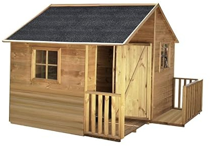 4IQ Spielhaus Kinder Outdoor aus Holz 182x217x174 cm - Kinderhaus ab dem 1. Lebensjahr - Gartenhaus mit Fenster
