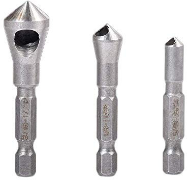 3 Pcs Countersink Deburring Tool Set, 90 Degree Center Punch Tool Set with 1/4 Inch Hex Shank, Countersink Drill Bit Set for Wood Plastic Soft Metal