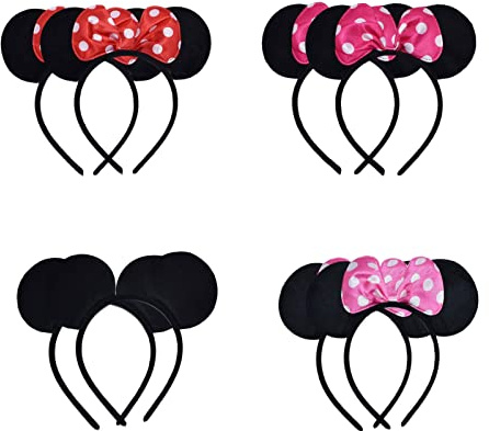 KALUROIL 8 Pcs Mouse Ears Stirnbänder Maus Ohren mit Geburtstag Baby Shower Valentine's Day Halloween Christmas.4 Farben