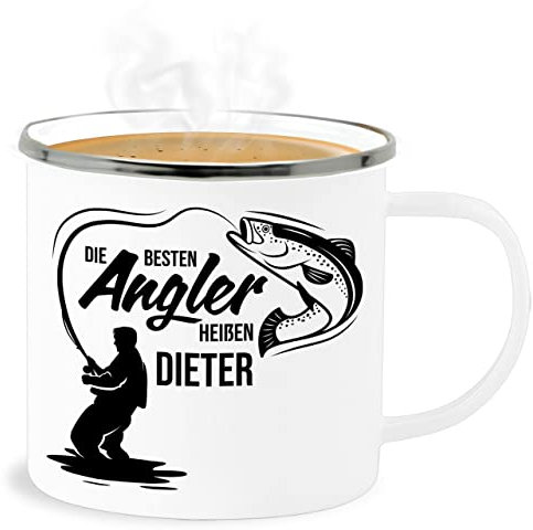 Emaille Becher Blechbecher - Die besten Angler heißen Name I Geschenk Angler I Vatertagsgeschenk Angeln I Angelzubehör personalisiert I Angelgeschenkideen I Angel Geschenk für Männer I Fischer