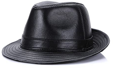WORNEW Herren Lederhut Leder-Zylinder-Jazz-Kappe for Männer im mittleren Alter, lässiger Gentleman-Hut, schwarz Hüte für Männer (Color : Black, Size : XXX-Large)