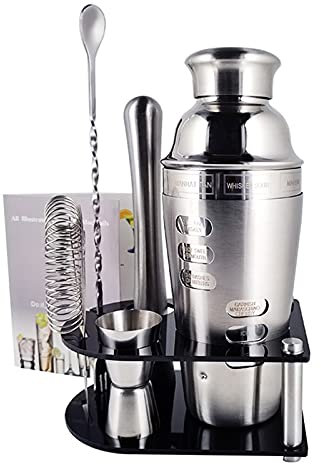 Shaker per Cocktail 5-7 pezzi cocktail shaker set in acciaio inox barista kit bar tool utensile vino cucchiaio da colino middler jigger martini bar strumenti Cocktail Set (Color : 7P 700ML Stand)