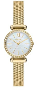 Fossil Tillie Mini-Armbanduhr mit DREI Zeigern, goldfarben, Edelstahlgeflecht, BQ3898, Gold, BQ3898-AMZUK