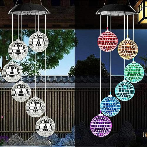 Voihamy Disco Ball Lamp,Solar Disco Ball Lamp Wind Chimes - Waterproof Solar Powered Wind Chime Light for Outside Garden Yard Decor