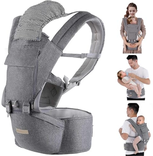 Kisdream Baby Carrier Multifunction Baby Carrier Backpack with Hip Seat (Ergonomic M Position) Enhanced Lumbar Support - 9 Ways to Carry 3-36 Months 7-41lbs Baby - Ideal for Hands-Free Parenting