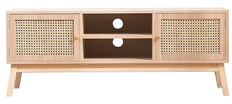 Homeke TV Stand Cabinet with Shelves Wicker Door Front Scandi Style Entertainment Unit For TV's up to 55 Living Room Furniture