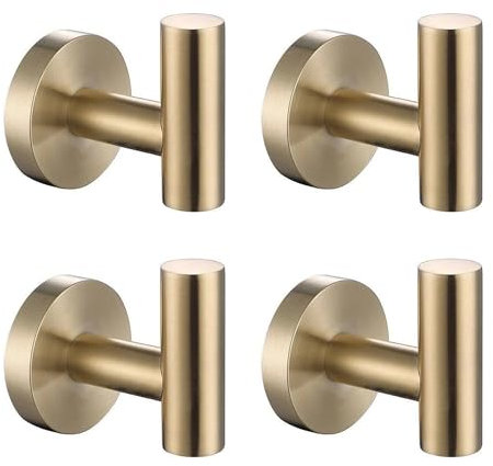 lifeicomall Crochet pour serviettes de salle de bain, crochet pour peignoir en acier inoxydable SUS 304, crochet de porte pour serviettes et peignoir(4 dorés)