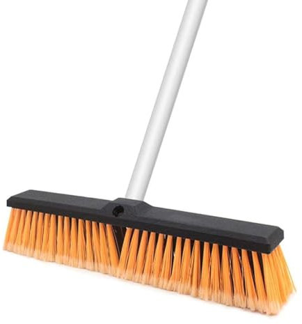 18 Push Broom Outdoor Heavy Duty with Stiff Bristles 63 Long Handle Large Commercial Sweeping Broom for Concrete Wood Scrub Brush for Cleaning Shop Garage Deck Patio Driveway (Orange)