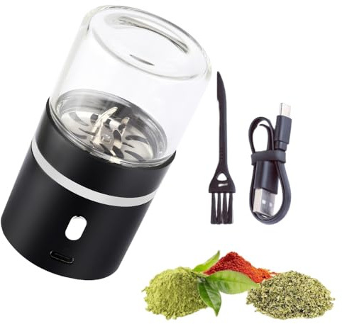 Small Mini Automatic Spice Grinder Electric Herb Grinder compact for Flower Buds With USB Rechargeable 1.7oz Spice Grinder,Glass Spice Chamber Size 2x3.5 inches