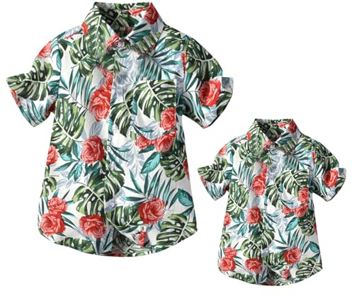Winmany Camicie hawaiane famiglia padre e figlio abbinate abbigliamento da spiaggia tropicale foglie floreali stampa top