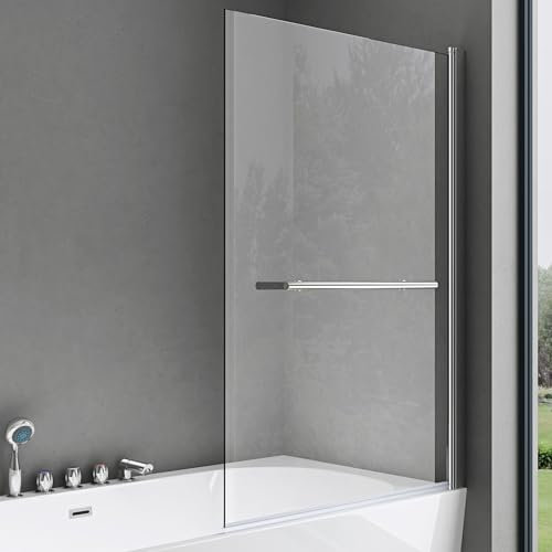 doporro 90 x 140 cm Designer Shower Screen for Bathtub Attachment Shower Enclosure 6 mm ESG Safety Glass with Nano Coating Bath Folding Wall