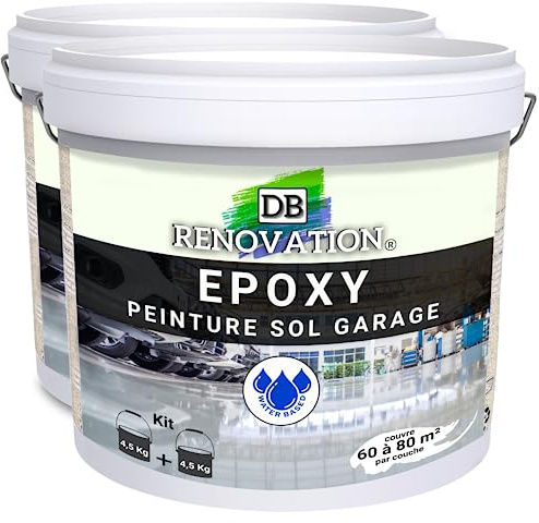 DB Rénovation Peinture Résine Epoxy sol béton Garage, parking - Blanc 9KG Prêt à l'emploi - Trafic intense - Etanche