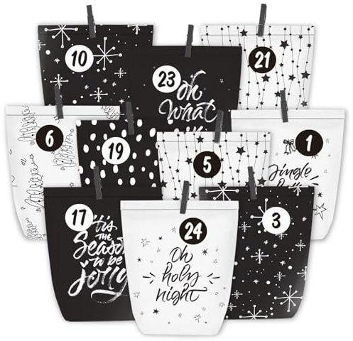 PANSIBY Adventskalender zum Befüllen, 24 Weihnachtskalender Papiertüten zum Selber Basteln, Geschenktüten zum Selbstbefüllen