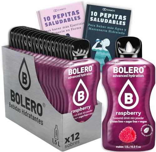 12 x Bebida Bolero FRAMBUESA Hidratante Sin Azucar (12x9 grs) + 20 Pepitas Saludables para una vida más sana by Cia&Co