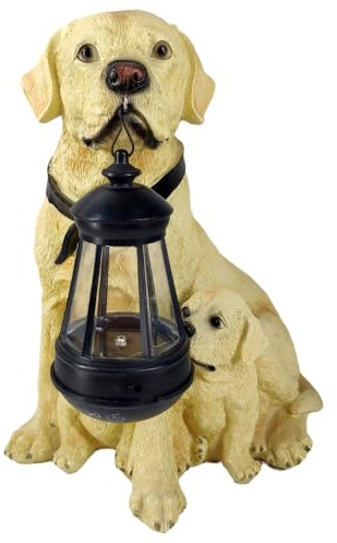 PB-Versand LED Solarlampe Labrador Retriever mit Welpen 29x20cm inkl. Akku Gartenlampe Hund Laterne Solar Lampe Solarlaterne
