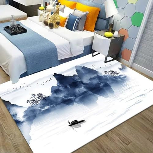 Kinderteppich Tuschemalerei Natürliche Landschaft - Kurzflor Teppich Kinderzimmer Spielteppich Antiallergen Und Extra Weich - Babyzimmer Teppiche Für Junge Und Mädchen Babyteppich 80 X 120 Cm / -3D1X8