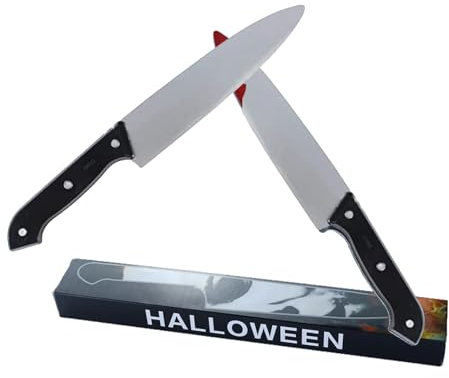 AJGEGJE Coltello per Halloween, in plastica, 2 pezzi, lunghezza 30 cm, ideale per costumi di Halloween e carnevale, festa a tema