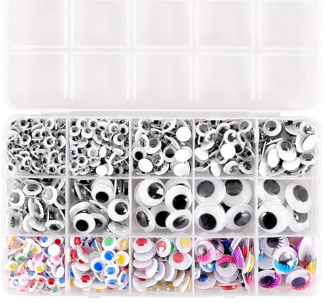 Buziba Selbstklebende Wackelaugen aus Kunststoff, Wackelaugen, gewellt, verschiedene Größen, Klebeaugen für Bastelarbeiten, Scrapbooking, Dekoration