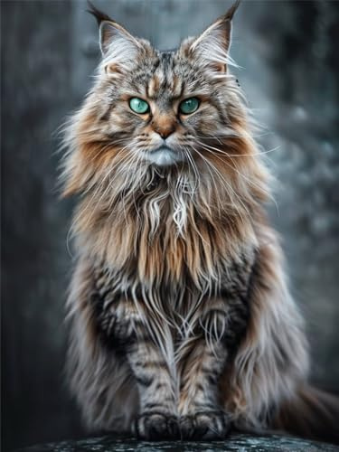 Diamond Painting 5D DIY Set für Erwachsene Maine-Coon-Katze Square Drill 30x40cm Diamant Malerei Bastelset Full Drill Groß Set Bilder Home Wanddeko Geschenk Basteln Embroidery Painting with Accessorie