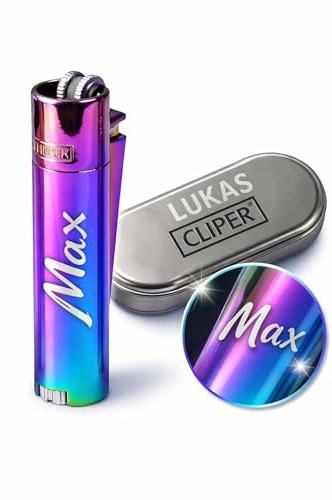 Clipper Feuerzeug mit Gravur, Personalisierte Geschenke Geburtstagsgeschenk für Männer Frauen Partner Freund Jahrestag Geschenk für Ihn Sie Männergeschenke Gadgets Geburtstagsgeschenke (Rainbow)