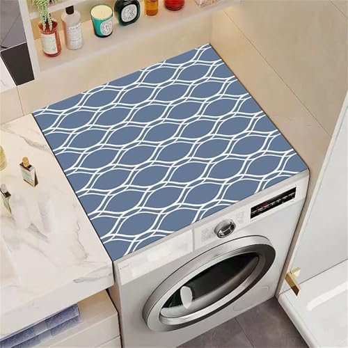 Highdi Housse de Protection pour Machine à Laver Top, Lignes Ovale Simples Coussin de Machine à Laver Antidérapant Housse de Machine à Laver pour Machine à Laver Sèche-Linge (60x60cm,Bleu)