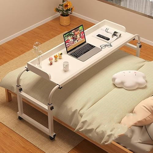 Überbett-Laptopwagen, Schreibtisch, Bett-Arbeitstisch, Betttisch für Laptop, Arbeitszimmer, höhenverstellbar 65–95 cm, Betttisch mit Rollen, E, 120 cm