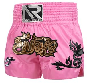 YOOJIA Pantalones Cortos De Muay Thai para Niños Pantalones Cintura Elástica Calzoncillos De Boxeo Shorts para Kickboxing MMA Un Rosa 8-12 años