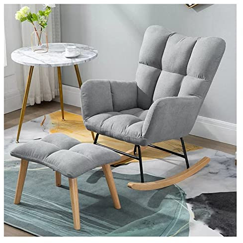 Mid-Century Schaukelsessel aus Teddy-Stoff, gepolsterter Sitz, Freizeit, Relax-Stuhl für Wohnzimmer, Schlafzimmer, Büro, Kinderzimmer, Grau