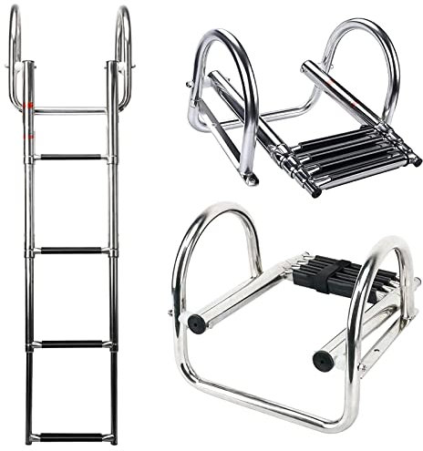 Scaletta per pontone in acciaio inox, 4 gradini, pieghevole, telescopico, con ingresso posteriore, resistente, scala interna personalizzata con corrimano