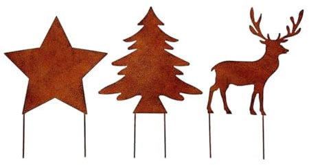MACOSA PO492403-014-712_x3 Dekostecker Weihnachten 3er Set Rost 14 cm Metall Dekostab Weihnachts-Dekoration Blumenstecker Winter-Deko Beetstecker Landhaus modern