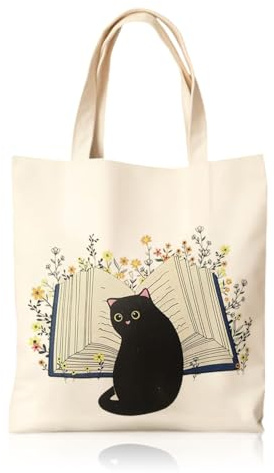TUONYISborsa e tote in tela con stampa di gatto, riutilizzabile in cotone con tasca, borsa da spiaggia carina