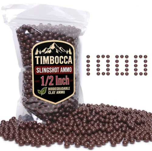 Timbocca 1/2 Inch Slingshot Ammo, 1000pcs Extra Large Magnetic Biodegradable Clay Sling Shot Ammo Ball 0.50 Caliber (12mm - 13mm) for Hunting and Target Practice (Brown)