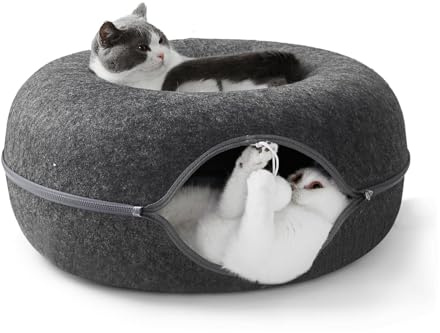 Katzentunnelbett, Katzentunnel, Jia Xi Indoor-Katzenversteck für den Innenbereich, Donut-Katzenbett, universell für alle Jahreszeiten, Katzenhöhle (61 x 61 x 27,9 cm), Dunkelgrau