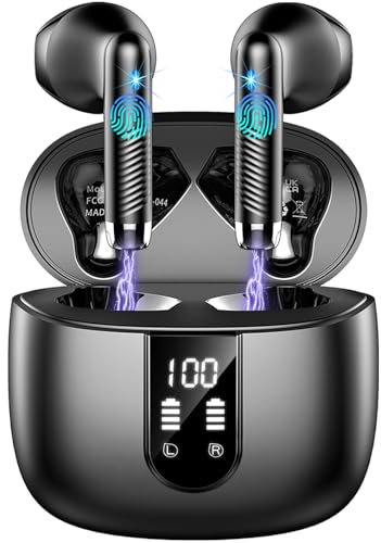 Wireless Earbuds, Bluetooth 5.4 Headphones in Ear 2025 Wireless Earphones with 4 ENC Mic, Mini Ear buds with HiFi Stereo Deep Bass, 56H Playtime Dual LED Display, Bluetooth Earbud IP7 Waterproof USB-C