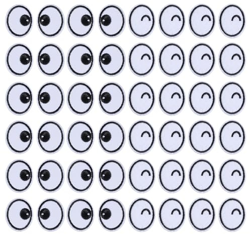 FREEBLOSS 24 Stück Augenaufnäher Stickmuster Aufnäher Aufbügler 2 Stile Bestickte Aufnäher Augen Cartoon Augen Applikation Kostüm Zubehör Für Kleidung
