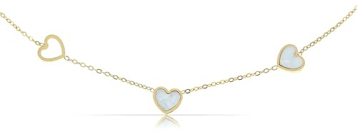 Made by Nami Herzkette Gold Perlmutt Kette Herz aus Chirurgischen Edelstahl Hypoallergen Wasserfester Schmuck 40 + 5 cm Freundschaftskette Geburtstag Geschenk für Sie