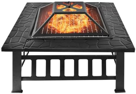 Braciere da esterno, giardino, terrazza, braciere a legna, quadrato, barbecue, tavolo, terrazza, prato, cortile, barbecue, feste, caminetto all'aperto