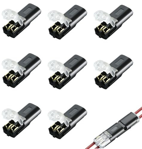 2 Pin Push Fit Wire Connectors - 8 Pcs Quick Dual Wire Terminal Block,No Wire-Stripping Solder-Free Electrical Connectors for 18-22 AWG LED Strip Lights, Telephone & Audio Speaker with Locking Buckle