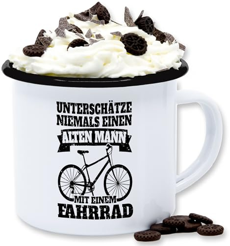 Emaille Tasse Blechtasse - Radsport Tassen - Unterschätze niemals einen alten Mann mit einem Fahrrad - schwarz - 300 ml - Weiß Schwarz - rad rennrad radfahrer enamel mug radel alte männer blech