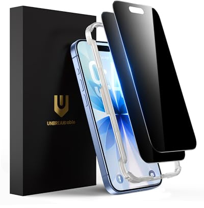 UNBREAKcable Panzer Sichtschutz Glas Kompatibel für iPhone 17 (6,3 Zoll) Blickschutzfolie Privacy Screen mit Anti Spy, Kratzfest, Anti-Fingerprint und blasenfrei - 2 Stück