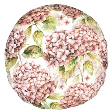 beties Landlust Hortensia Housse de coussin d'environ 50 cm de diamètre - Collection maison de campagne - 100 % coton - Qualité supérieure - Rose bordeaux