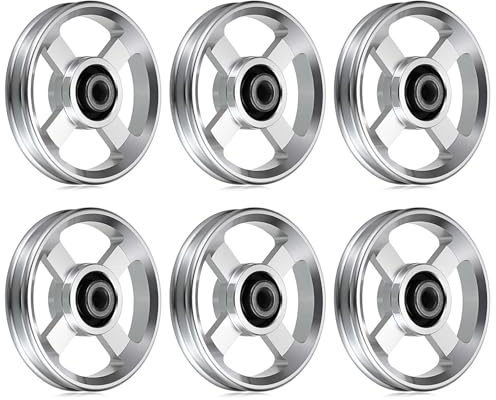 OwnMy 6PCS 95mm Aluminium Alloy Pulley Wheels Pulley System for Home Gym Exercise Machines Sports Fitness Equipments, Universal Bearing Pulley Wheels for Cable Machines Garage Doors, Silver