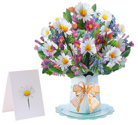 Tarjeta Cumpleaños, Tarjeta 3D Pop Up, Tarjetad Pop Up de Flores, Tarjetas de Agradecimiento,Multicolor,25,5x26cm, para Cumpleaños Día de la Madre Aniversario Día de San Valentín (Margarita)