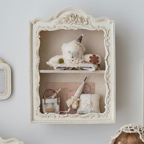 Leaceuv Wandregal,Hängeregal aus Harz,Schweberegale,Wandschrank,Sammlervitrine,Hängevitrine,Wandvitrine,Schaukasten,Wanddeko und Ablage,für Wohnzimmer,Küche,Bad,Schlafzimmer(Retro White)