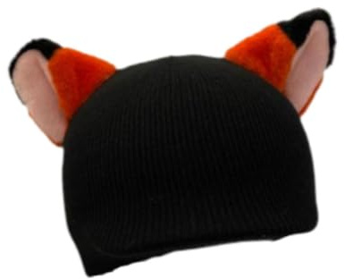 Milageto Copricasco da Copricapo Invernale Cappello Lavorato a Maglia Decorativo a Forma di Cartone Animato Accessori per Casco da Snowboard Skateboard, Orecchie di Volpe Nera