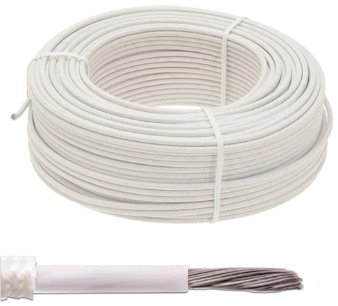 White 4mm Heat Resistant Wiring/High Temperature Silicone Glass Fibre Wire Cable Oven Cooker (5 Metres)