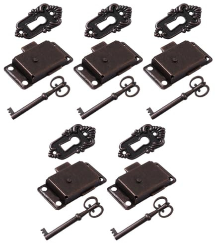 GALPADA Serrures de Placard Rétro Lot de 5 en Bronze Rouge, Loquets Décoratifs pour Meubles Anciens et Armoires de Bureau